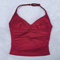 Red halter top on a light gray background