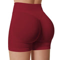 Maroon high-waisted shorts on a white background